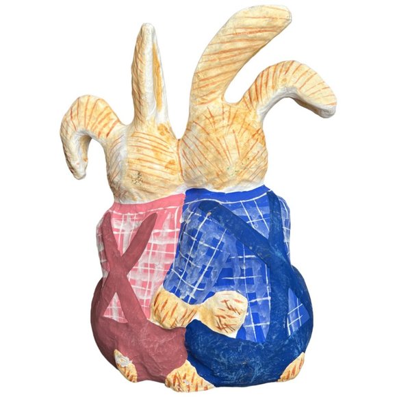 RARE! Vtg Paper Mache Bunnies Vibrant Colors Walmart Handpainted Philippines 12" - Picture 6 of 15